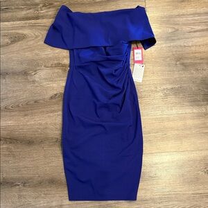 Vince Camuto Cobalt Blue Off the Shoulder Fold Over Ruched Bodycon Dress Size 2
